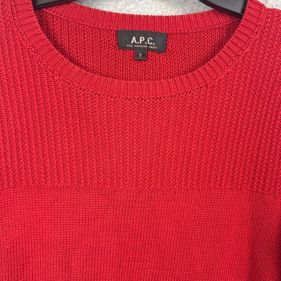 A.P.C. Men's Pima Cotton Sweater Mixed Knit Red Size S Quiet Luxury Designer - Picture 4 of 9